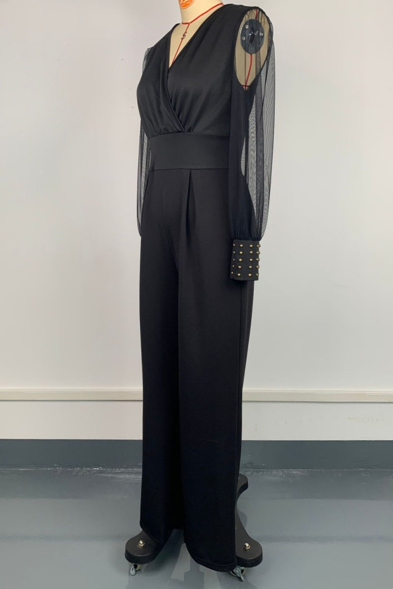 See-through V Neck Regular Jumpsuits