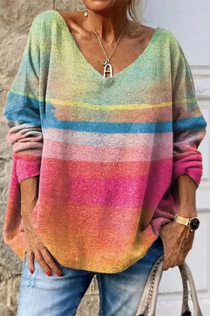 Print Basic V Neck Sweaters(5 Colors)