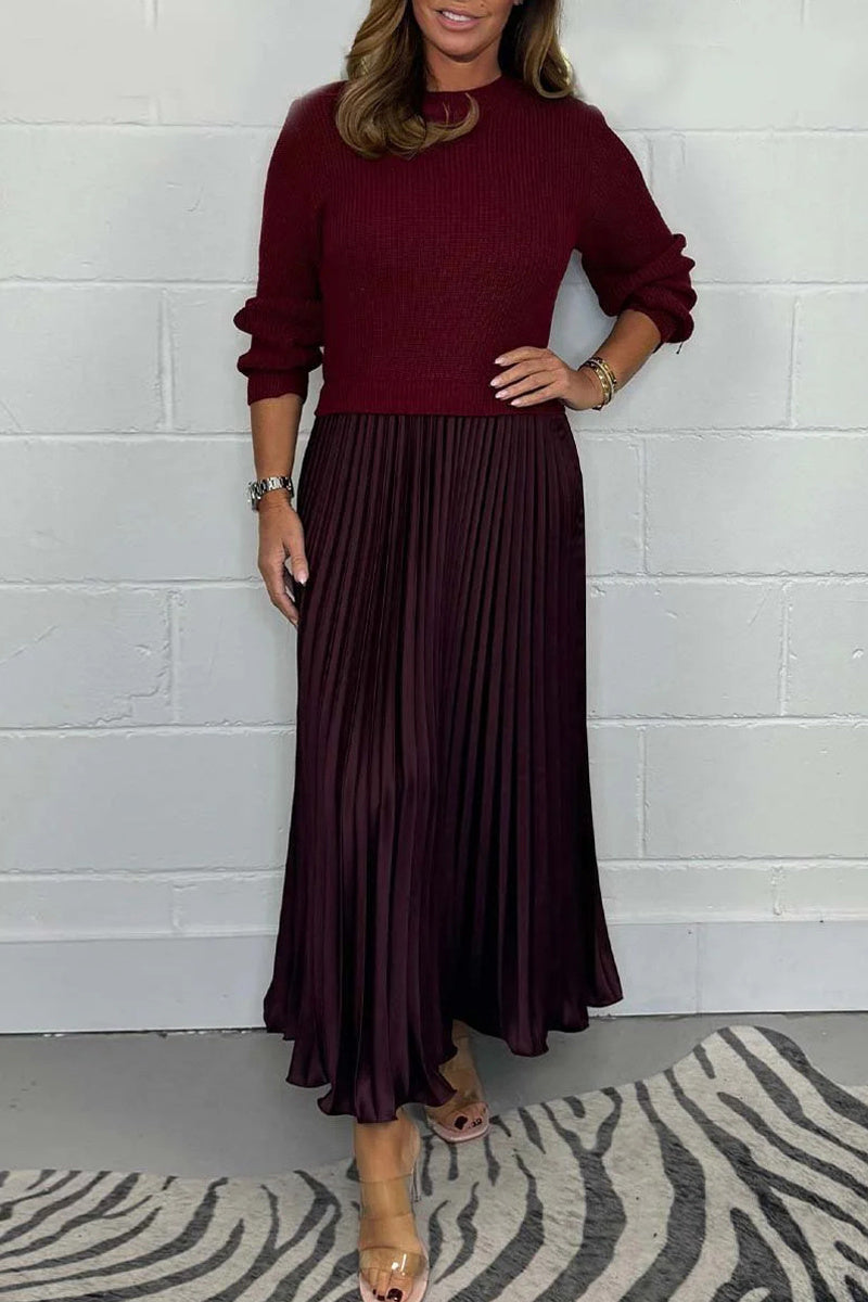 Patchwork Contrast O Neck Long Dresses(9 Colors)