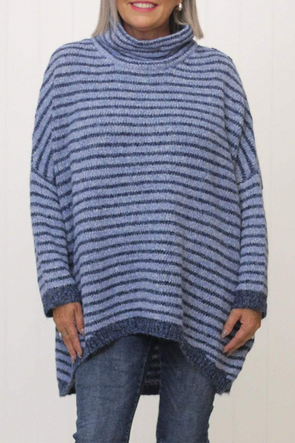 Stripe Contrast Turtleneck Sweaters(5 Colors)