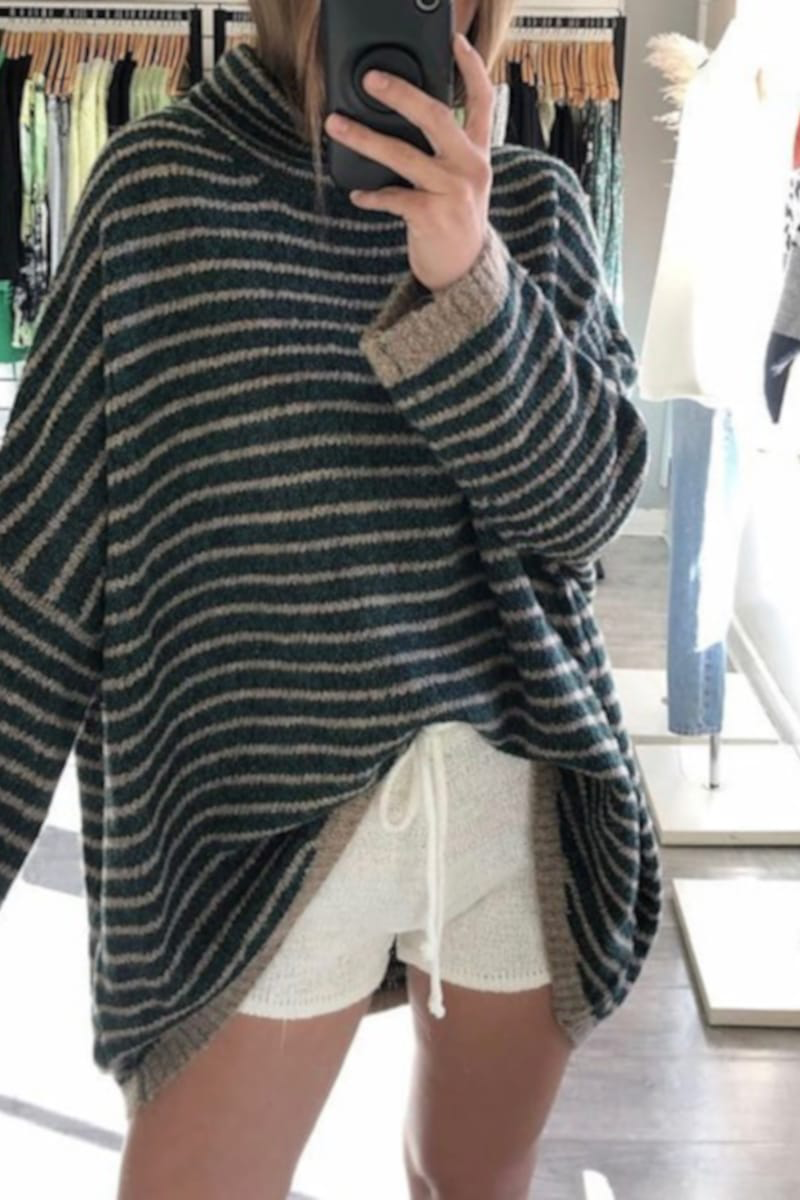 Stripe Contrast Turtleneck Sweaters(5 Colors)