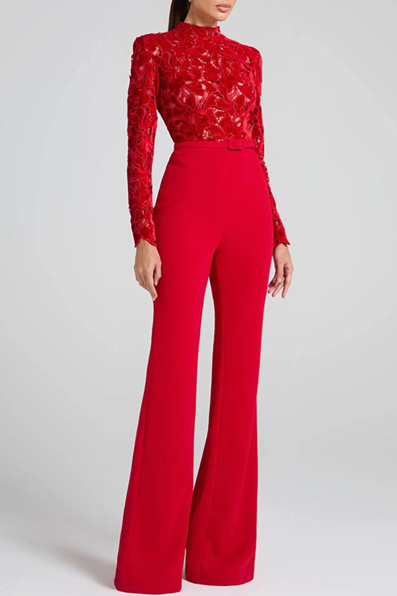 Lace Half a Turtleneck Regular Jumpsuits