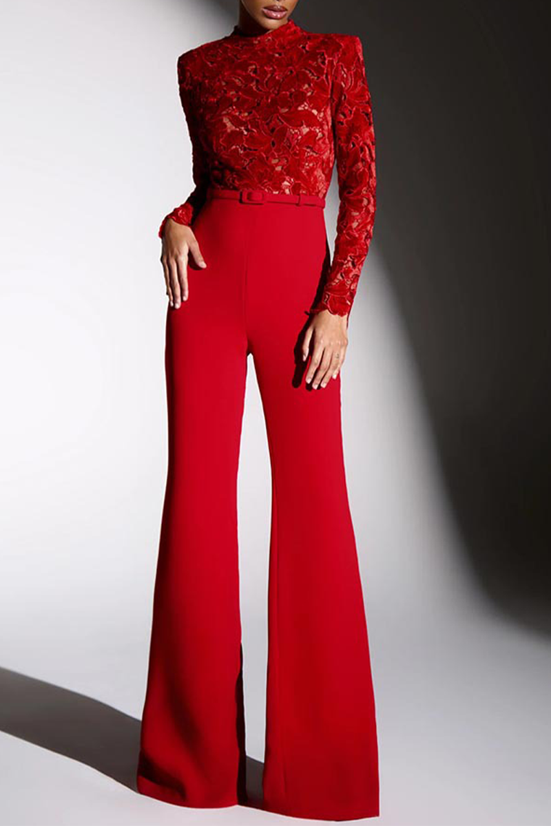Lace Half a Turtleneck Regular Jumpsuits