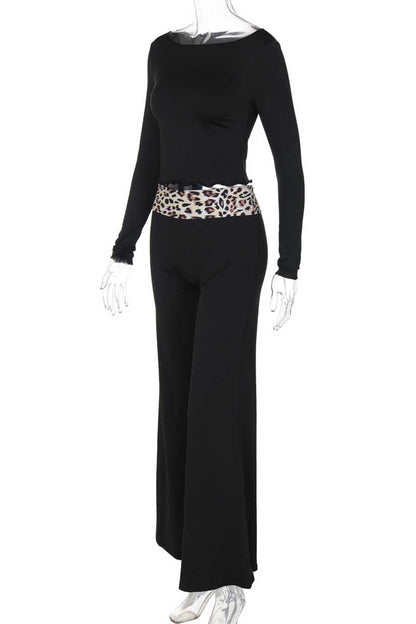 Leopard Print Patchwork Off Shoulder Long Sleeve Two Pieces