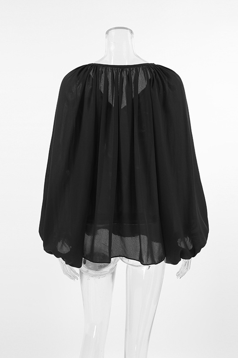 Lace Up See-through V Neck Blouses