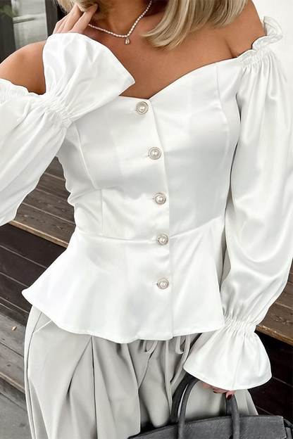 Color Buttons Off Shoulder Blouses