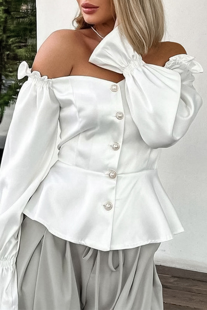 Color Buttons Off Shoulder Blouses