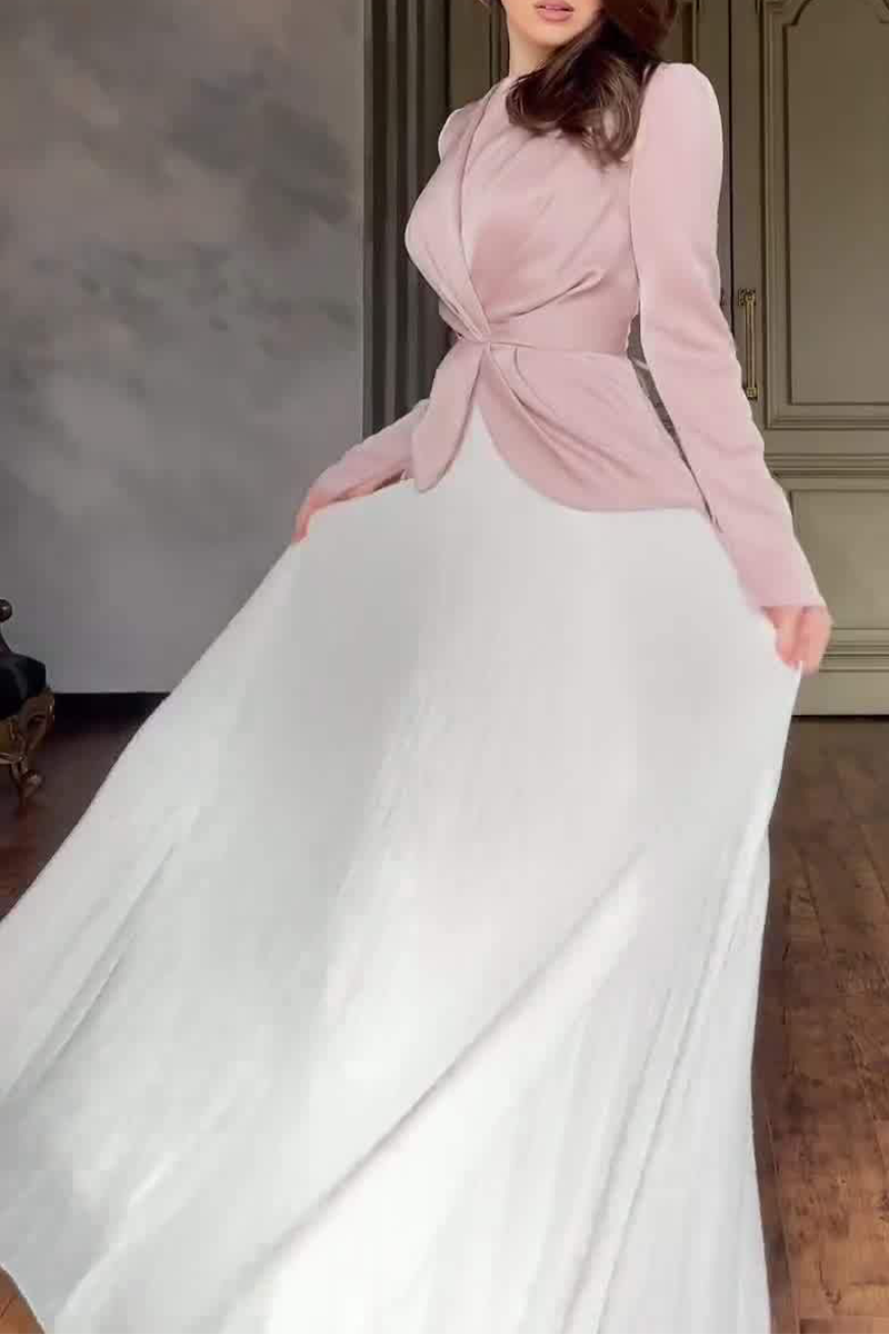 Ruched Strap Design Contrast O Neck Waist Skirt Dresses