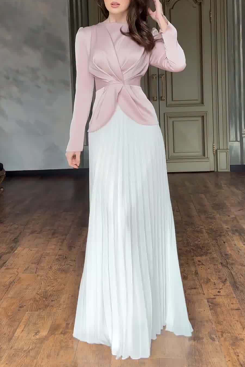 Ruched Strap Design Contrast O Neck Waist Skirt Dresses