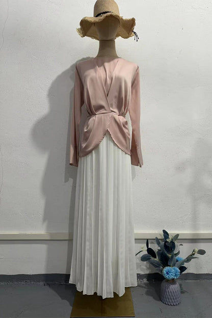 Ruched Strap Design Contrast O Neck Waist Skirt Dresses