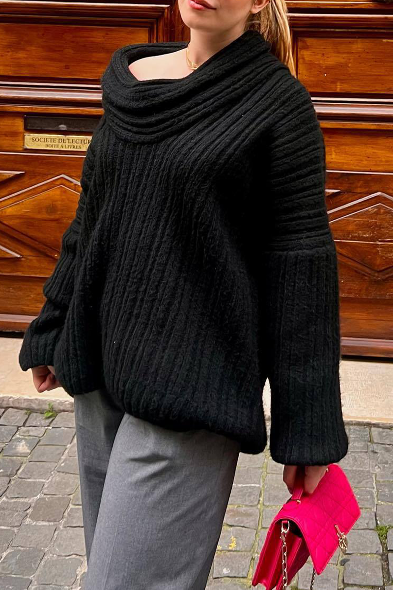 Color Irregular Potholes Off Shoulder Sweaters(5 Colors)