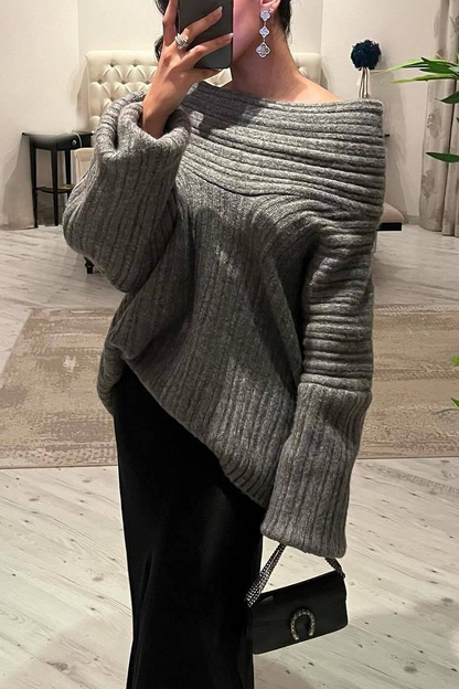 Color Irregular Potholes Off Shoulder Sweaters(5 Colors)
