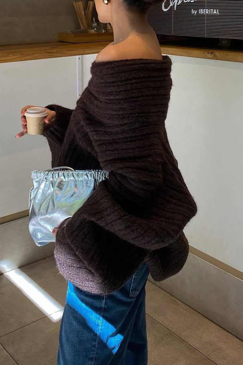Color Irregular Potholes Off Shoulder Sweaters(5 Colors)
