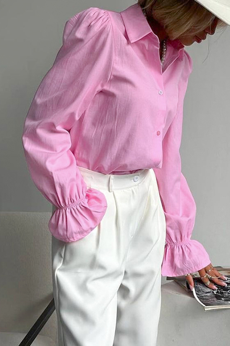 Buttons Patchwork Turndown Collar Blouses