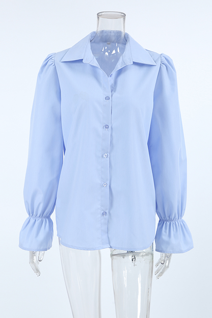 Buttons Patchwork Turndown Collar Blouses