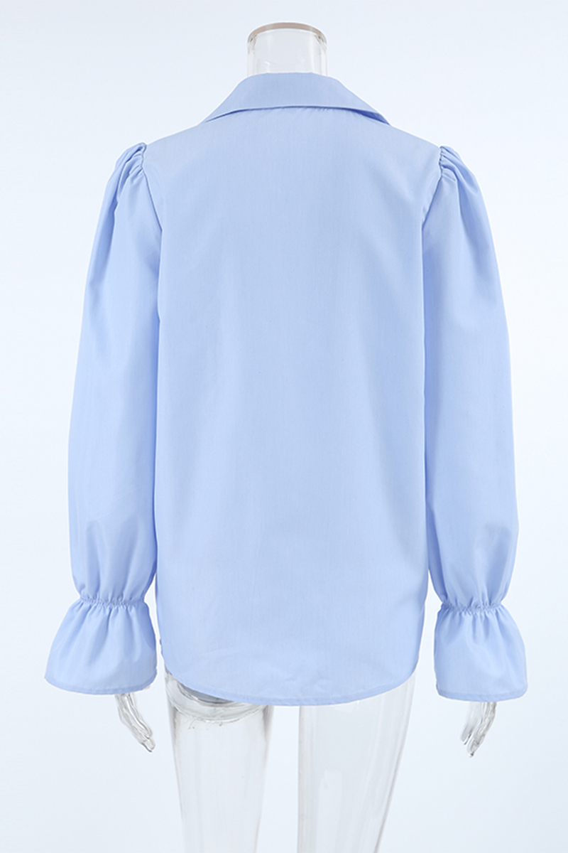 Buttons Patchwork Turndown Collar Blouses