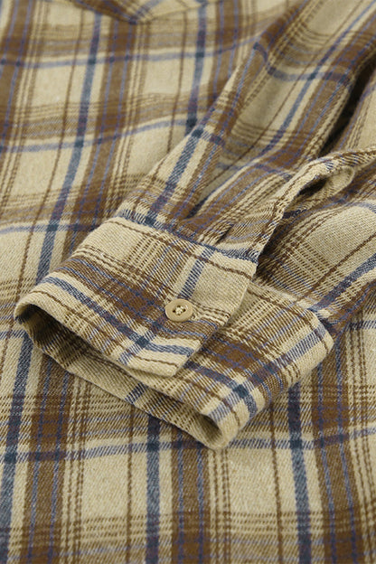Plaid Buttons Contrast Turndown Collar Blouses