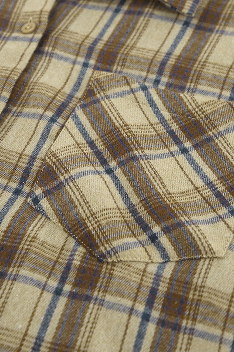Plaid Buttons Contrast Turndown Collar Blouses