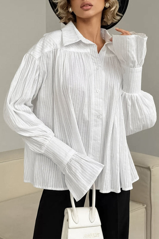 Jacquard Buttons Texture Turndown Collar Blouses