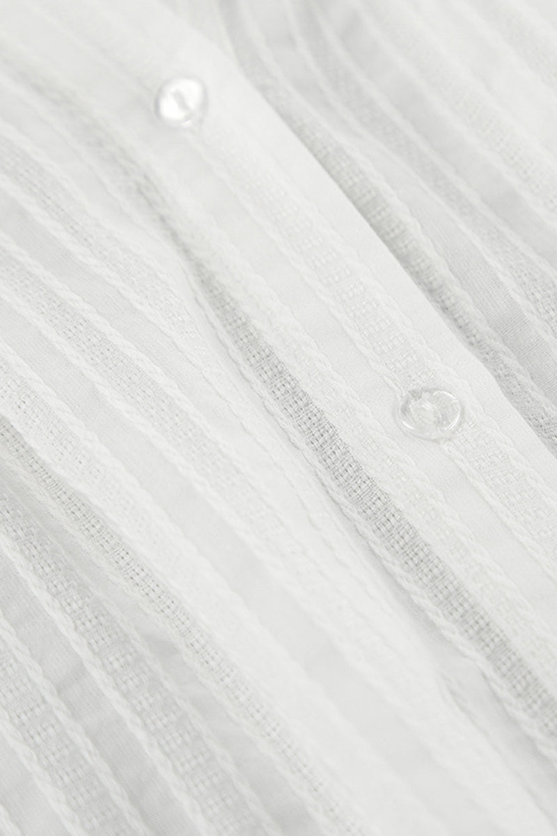 Jacquard Buttons Texture Turndown Collar Blouses