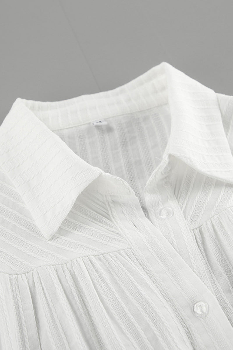 Jacquard Buttons Texture Turndown Collar Blouses
