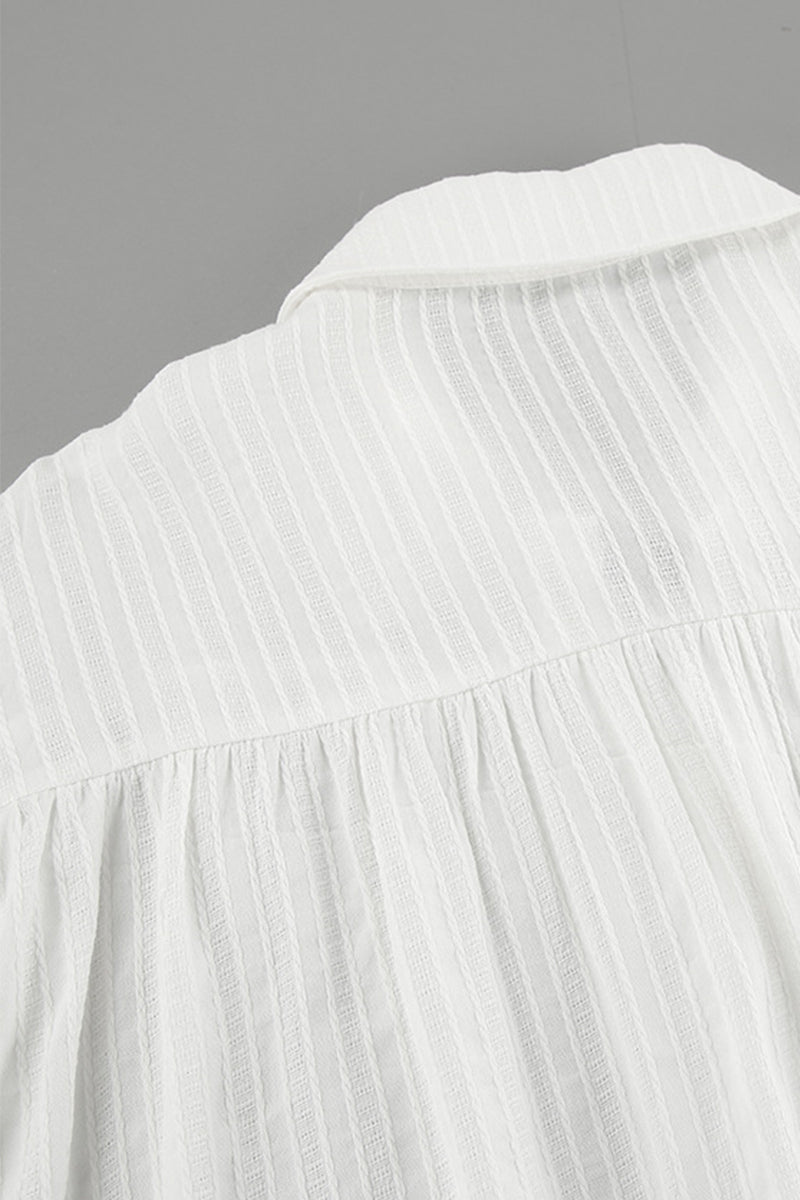 Jacquard Buttons Texture Turndown Collar Blouses