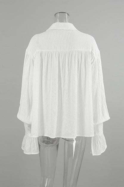 Jacquard Buttons Texture Turndown Collar Blouses