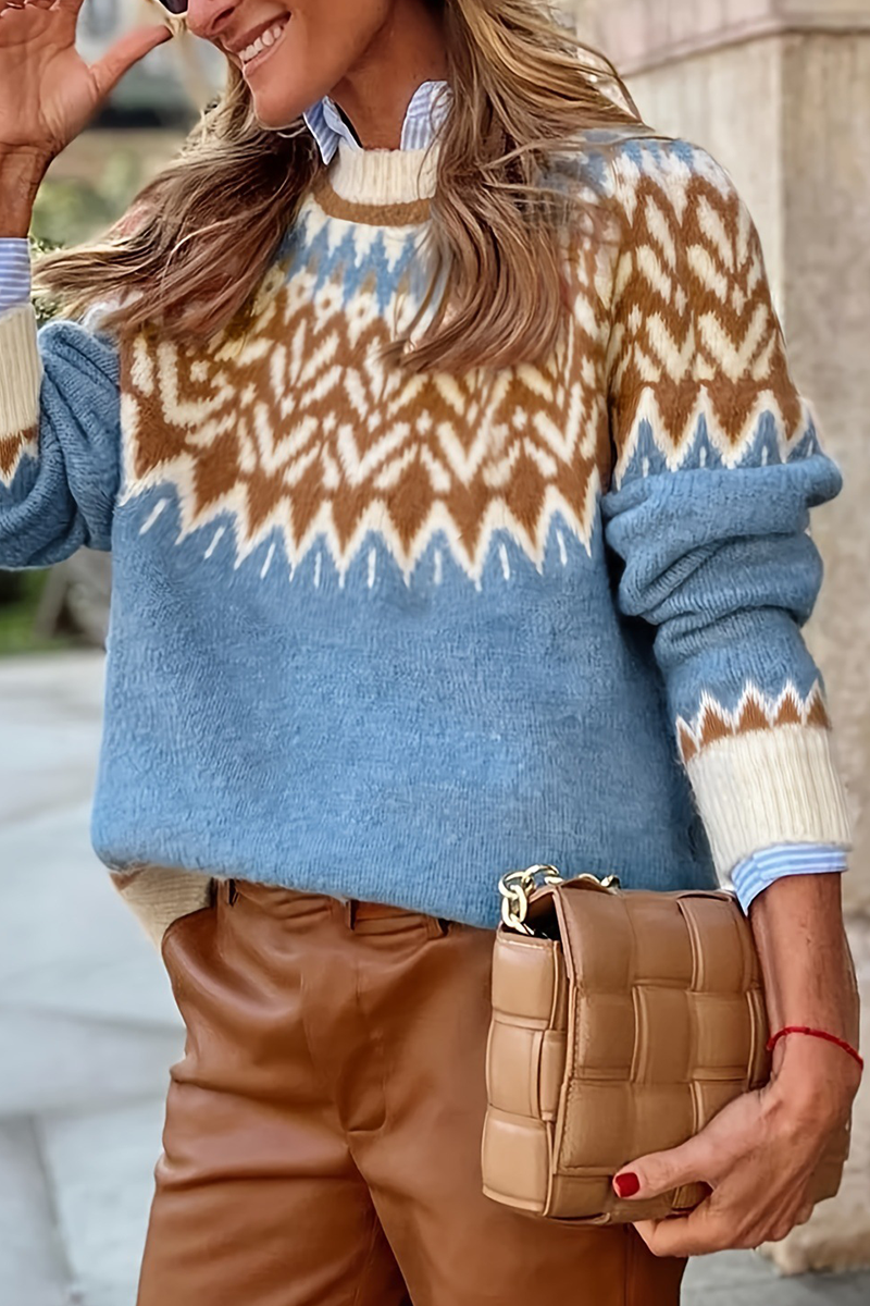 National Totem Weave Contrast O Neck Sweaters