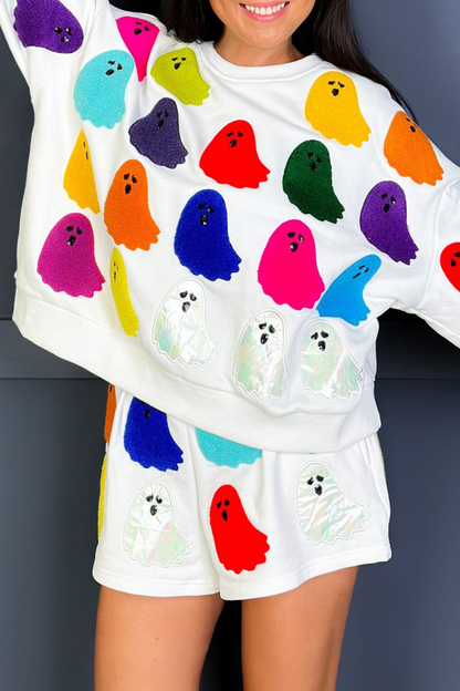 Daily Ghost Pocket Patchwork Contrast O Neck Long Sleeve Two Pieces