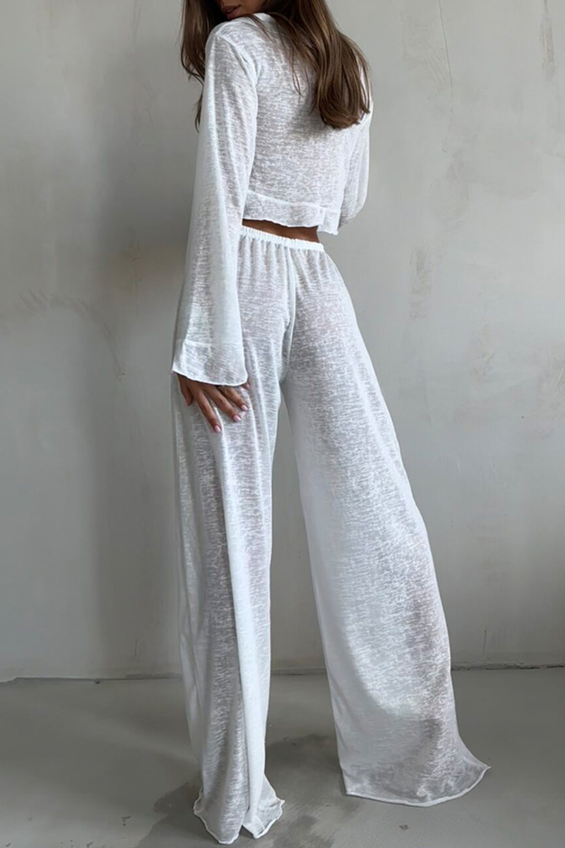 Lace Up Ruffle V Neck Long Sleeve Two Pieces