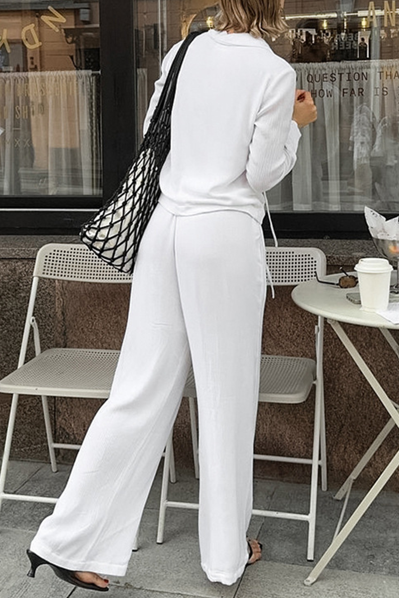 Street Pocket Lace Up Turndown Collar Long Sleeve Two Pieces