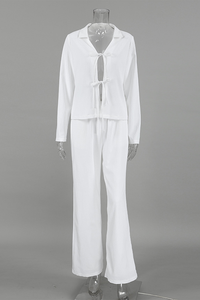 Street Pocket Lace Up Turndown Collar Long Sleeve Two Pieces