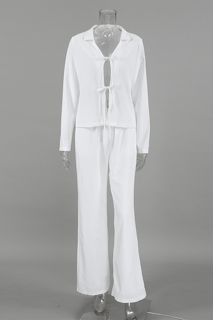 Street Pocket Lace Up Turndown Collar Long Sleeve Two Pieces