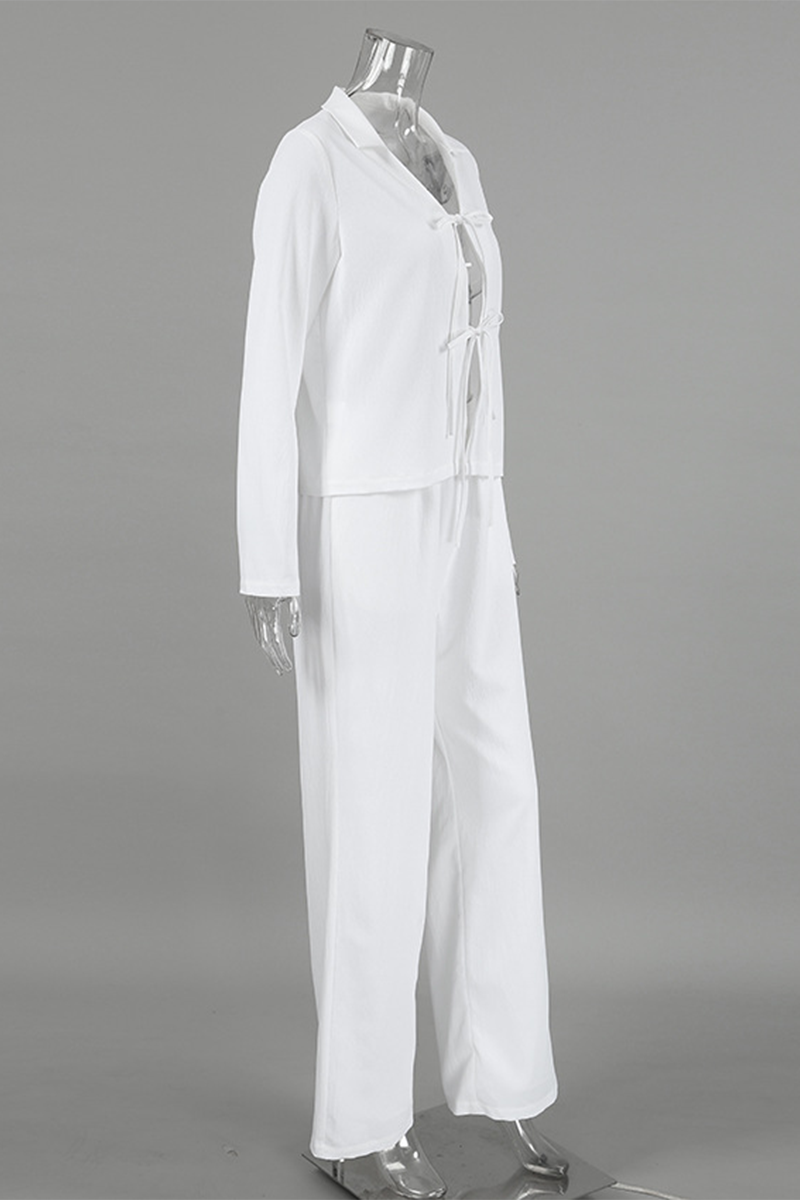 Street Pocket Lace Up Turndown Collar Long Sleeve Two Pieces