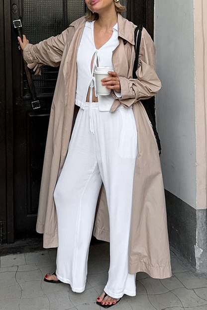 Street Pocket Lace Up Turndown Collar Long Sleeve Two Pieces