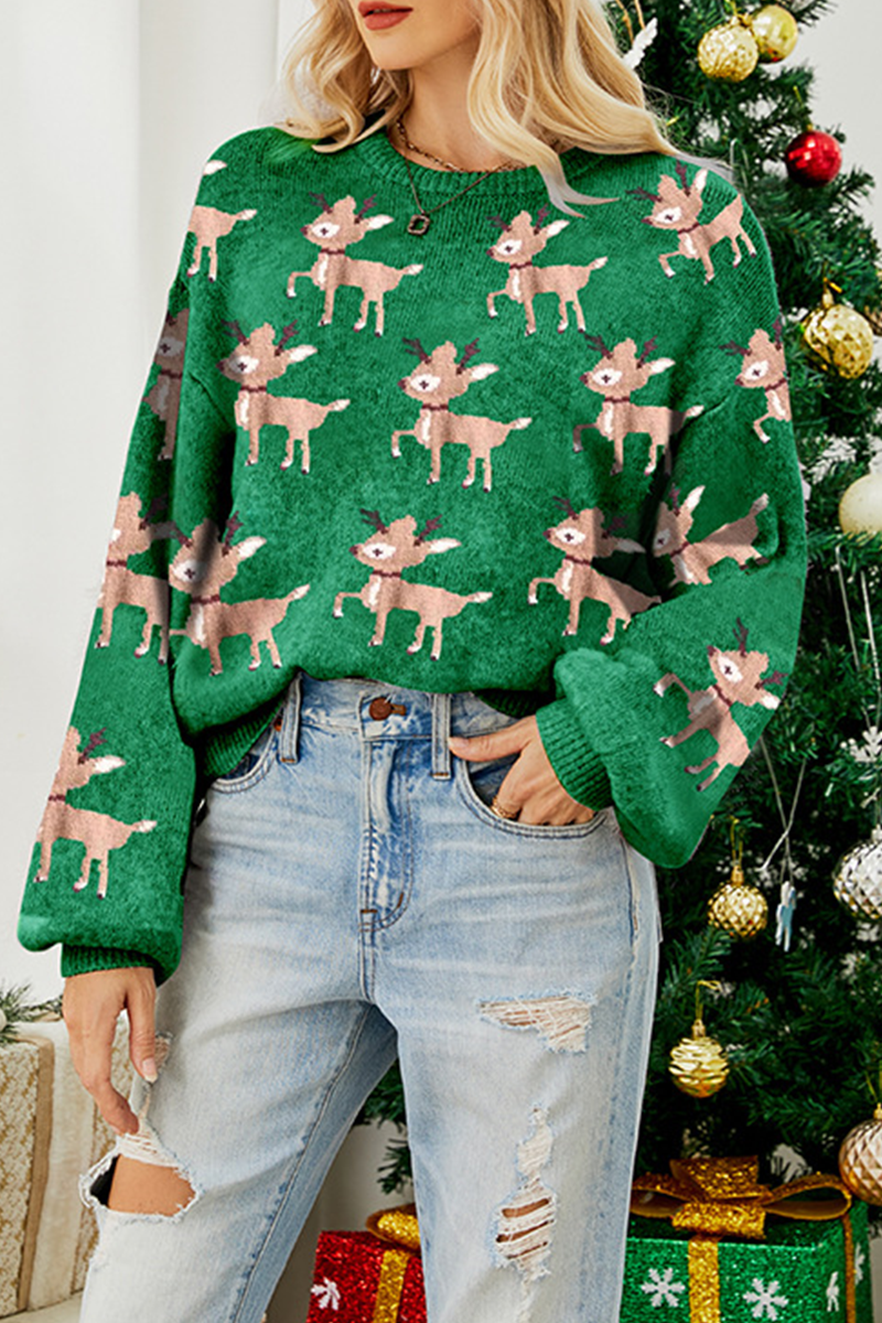 Wapiti Jacquard Contrast O Neck Sweaters(4 Colors)