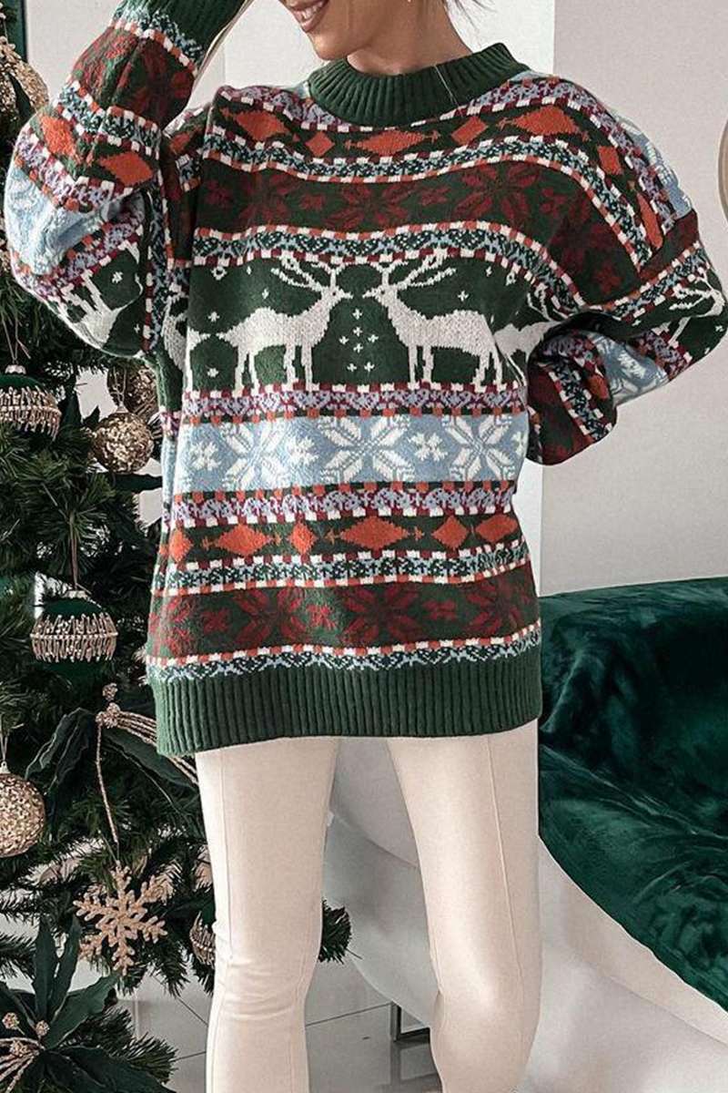 Wapiti Snowflakes Weave Contrast O Neck Sweaters(3 Colors)