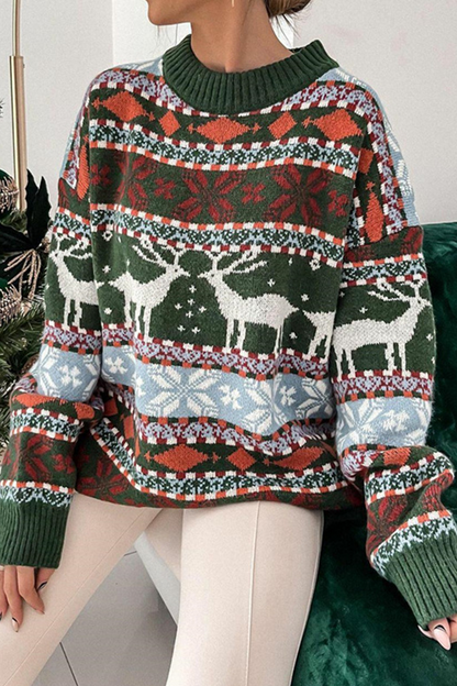 Wapiti Snowflakes Weave Contrast O Neck Sweaters(3 Colors)