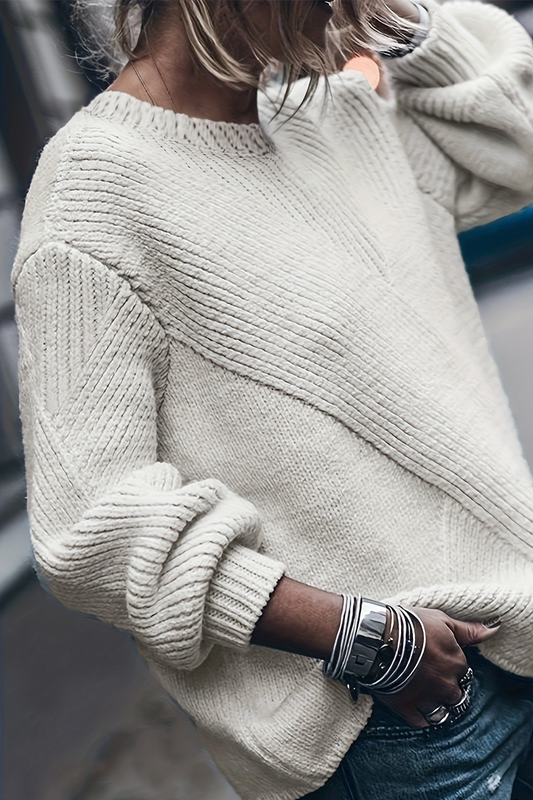 Color Weave O Neck Sweaters