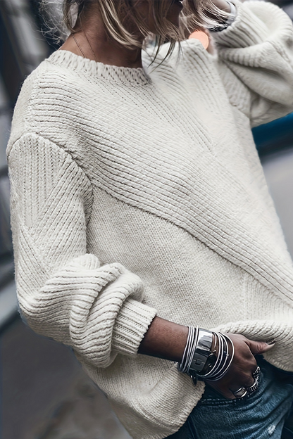 Color Weave O Neck Sweaters