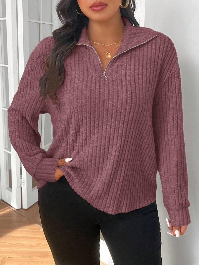 Fuzzy Collar Quarter Zip Cozy Sweater