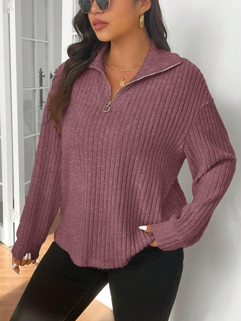 Fuzzy Collar Quarter Zip Cozy Sweater