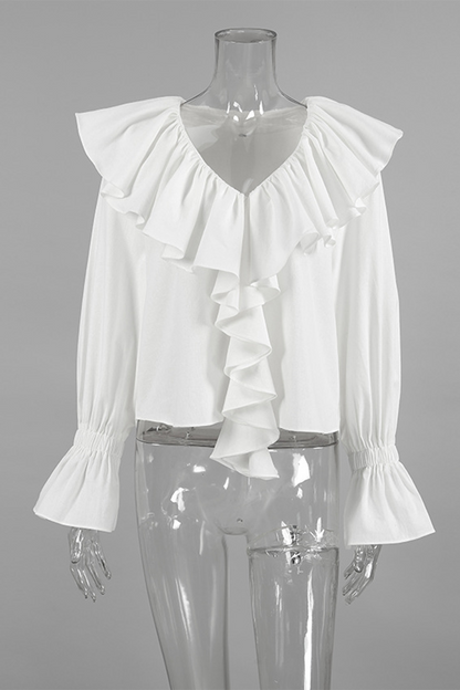 Color Ruffle V Neck Blouses