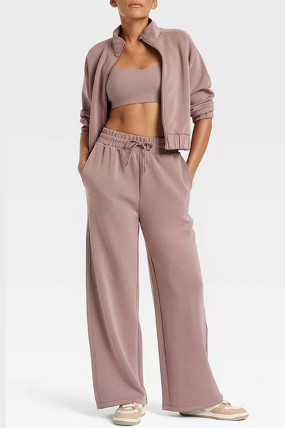 Sportswear Pocket Lace Up Mandarin Collar Long Sleeve Two Pieces