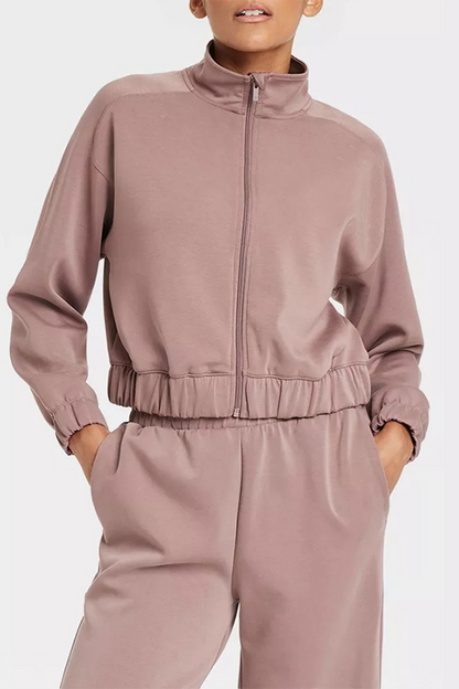 Sportswear Pocket Lace Up Mandarin Collar Long Sleeve Two Pieces