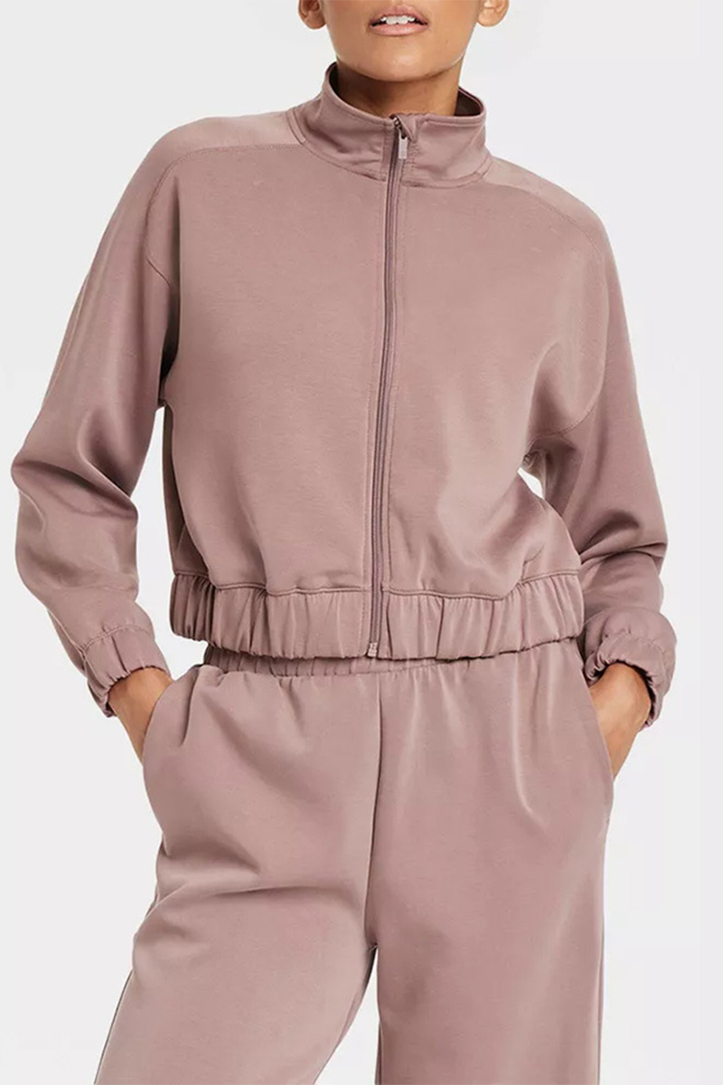 Sportswear Pocket Lace Up Mandarin Collar Long Sleeve Two Pieces