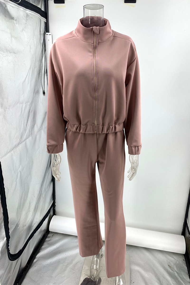Sportswear Pocket Lace Up Mandarin Collar Long Sleeve Two Pieces