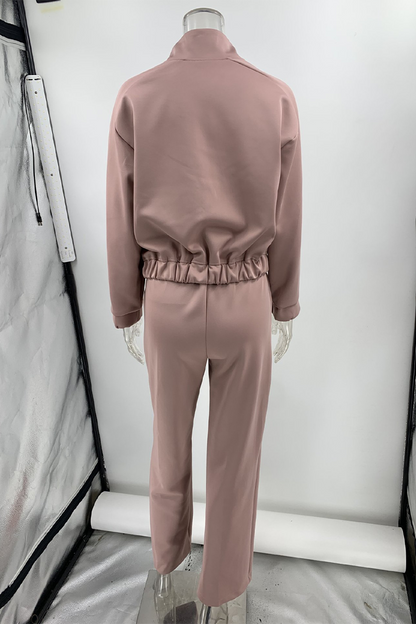 Sportswear Pocket Lace Up Mandarin Collar Long Sleeve Two Pieces