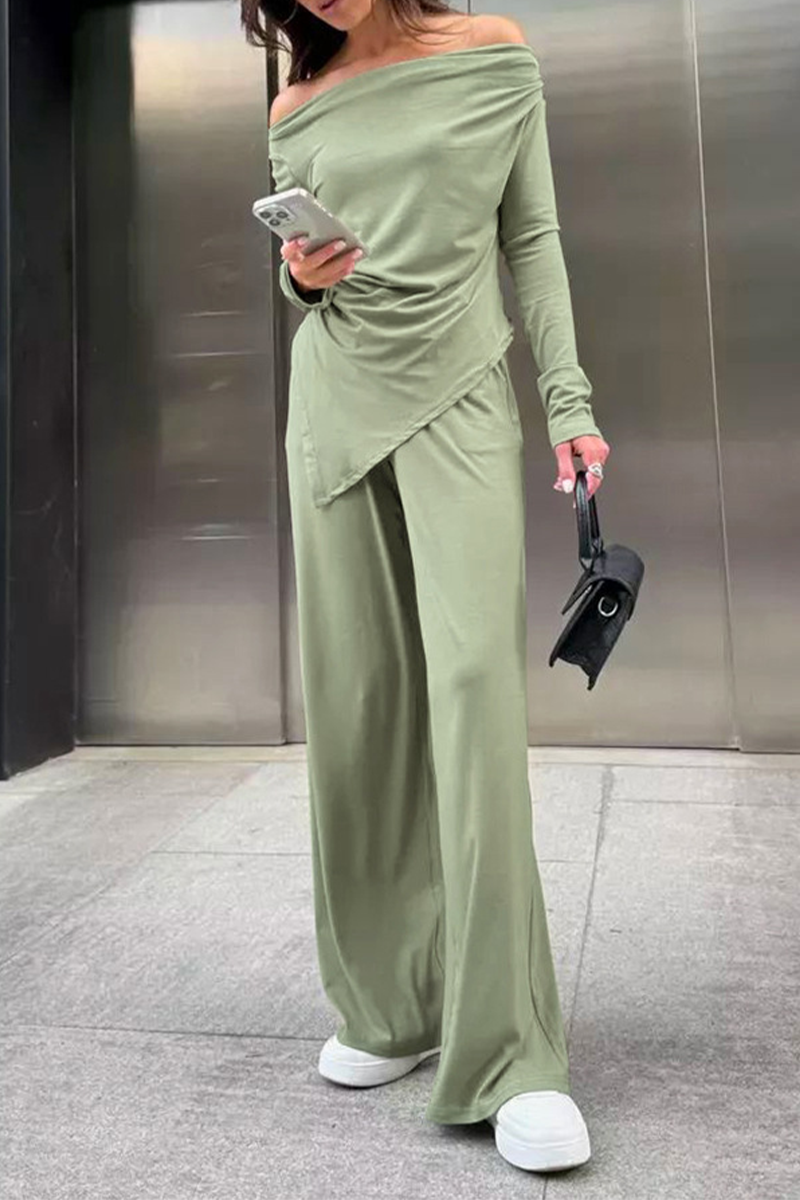 Street Ruched Irregular Off Shoulder Long Sleeve Two Pieces