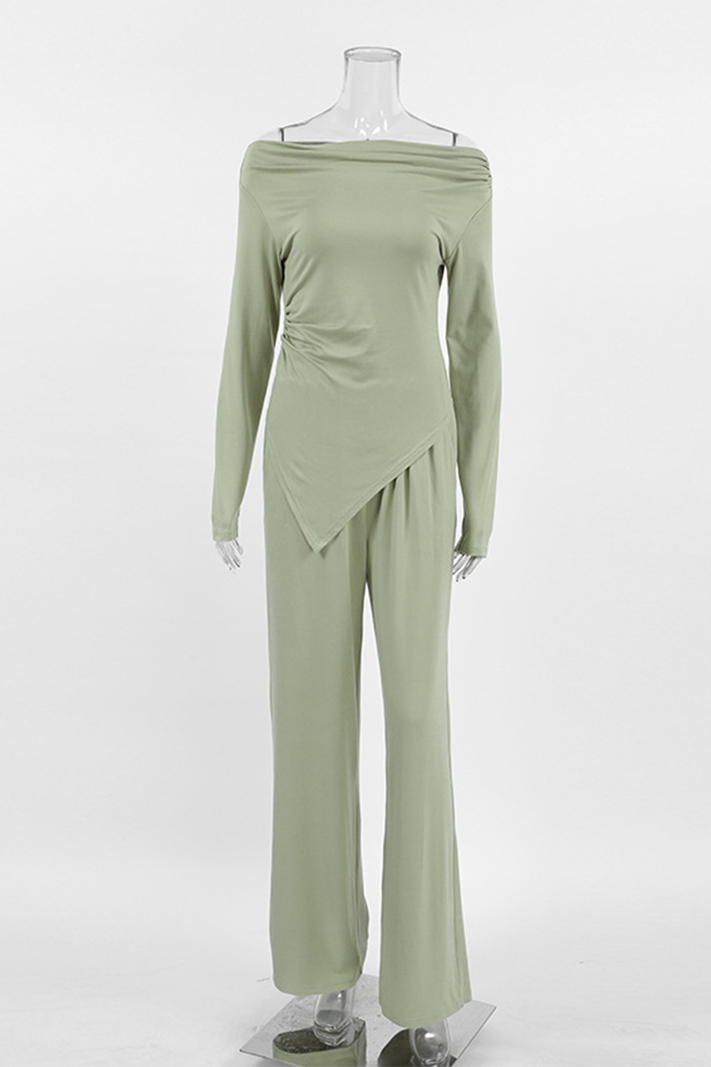 Street Ruched Irregular Off Shoulder Long Sleeve Two Pieces
